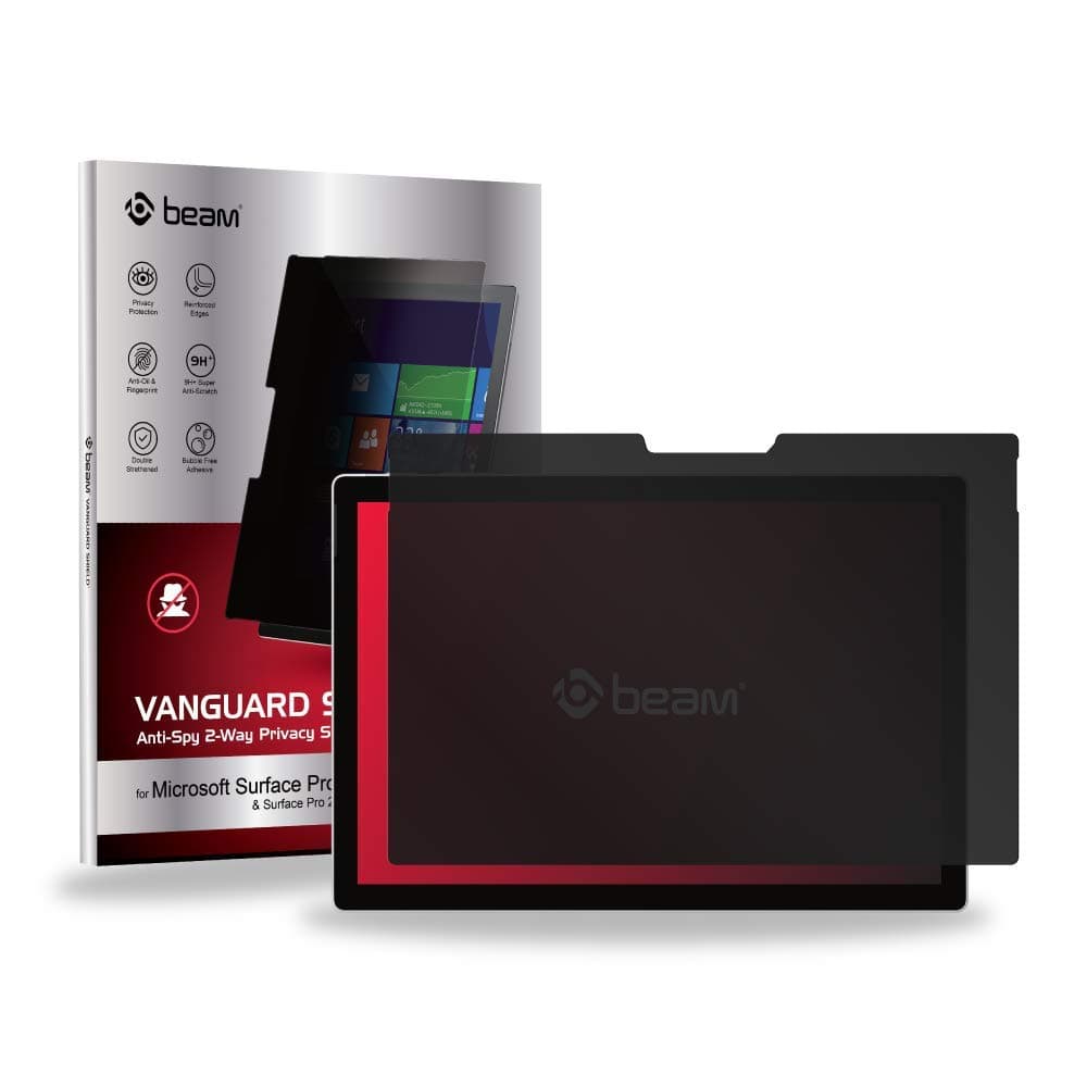 Beam Vanguard Shield 2-Way Privacy Tempered Glass Screen Protector for Microsoft Surface Pro 4/5/6/7 [w/Installation Frame] (Replacement Guarantee) (Privacy)