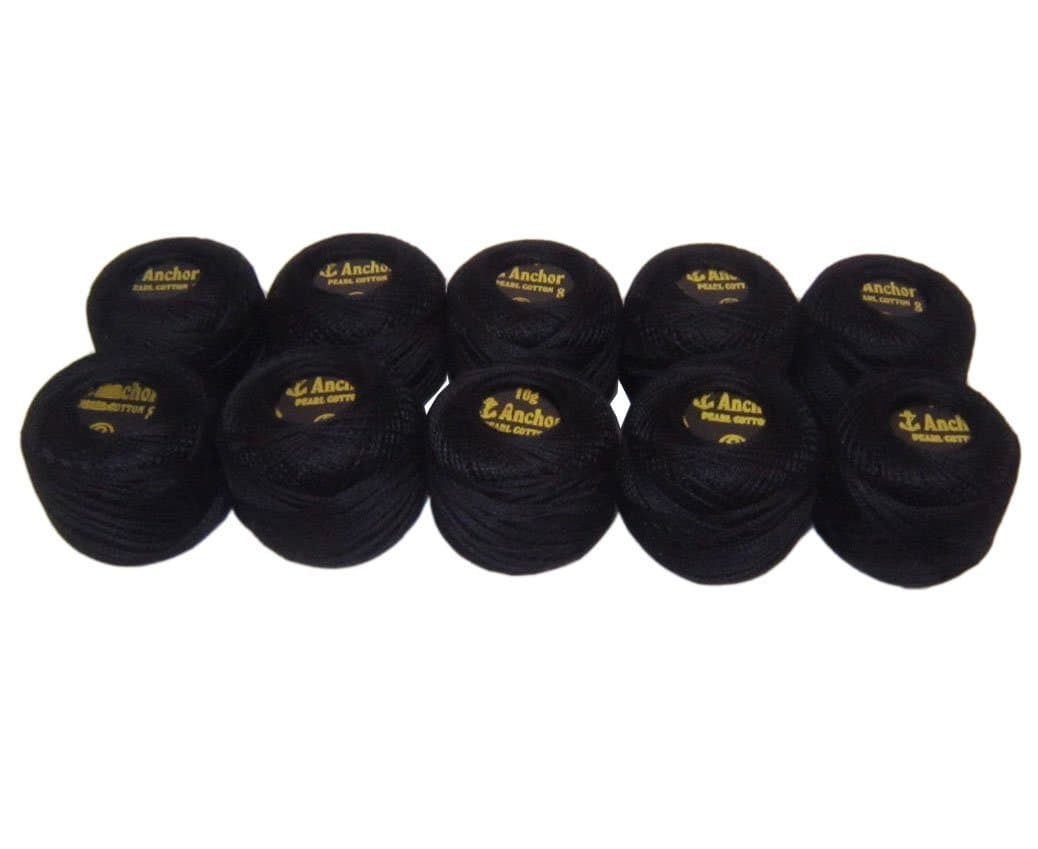 Anchor Balls Pearl Crochet Cotton Embroidery Thread Solid Black Size 8