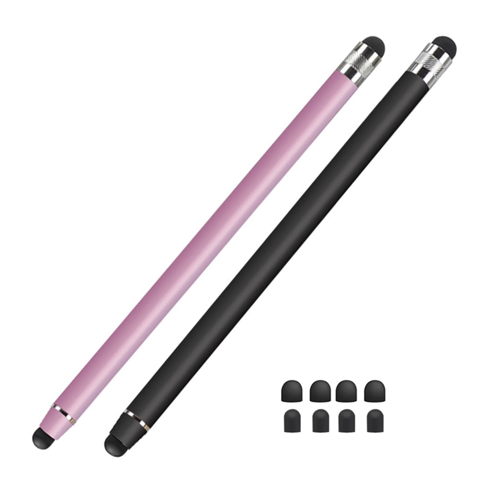 Stylus Pens for Touch Screens, 2Pack Universal Tablet Pen Capacitive 2 in 1 Touch Screen Pen for iPad/Pro/Air/Mini/iPhone/Samsung/Tablet with 8 Replace Tips (Black+Rose Gold)