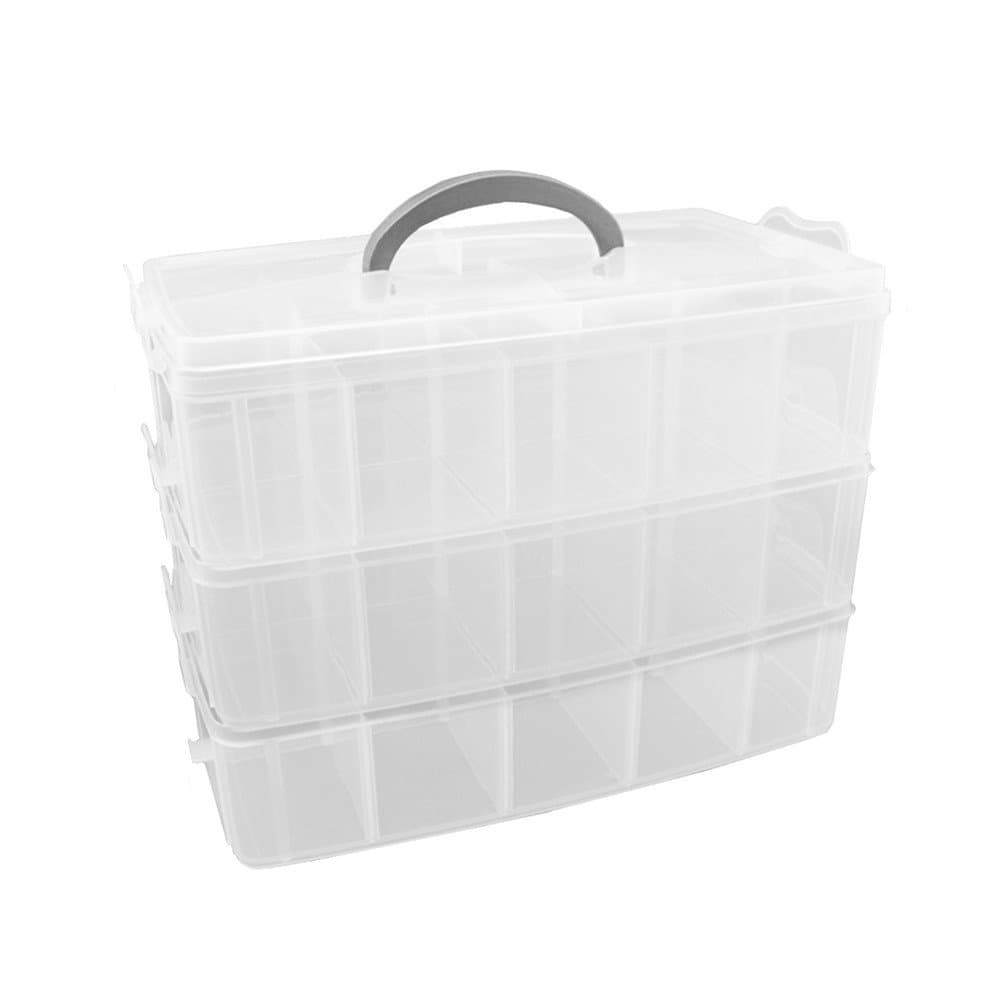 3-Tier Demountable Plastic Jewelry Box Organizer Storage Container with Adjustable Dividers 30（Large） Grids (Clear)