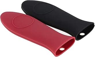 2 Pack Silicone Pan Handle Sleeve, Heat Resistant Cast Iron Skillet Handle Covers for Pots and Pans, Assist Handle Holder Grip for Kitchen Frying Griddles Cookware (Red & Black)