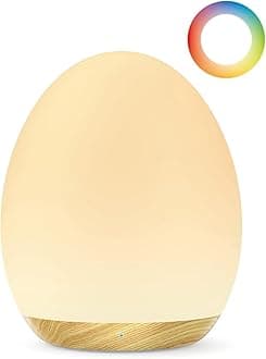 JolyWell Night Light for Kids, Baby Egg Light with 7 Colors Changing Mode & Stepless Dimming, Nursery Night Lamp BPA Free,Rechargeable Egg Night Light for Breastfeeding 1h Timer & Touch Control, Wood