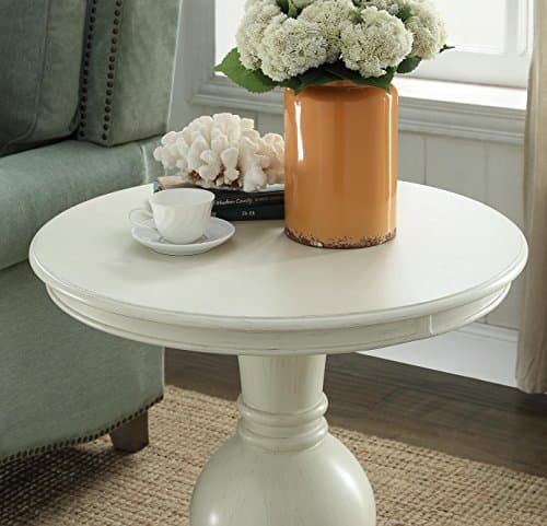 Wooden Round End Table in Antique White