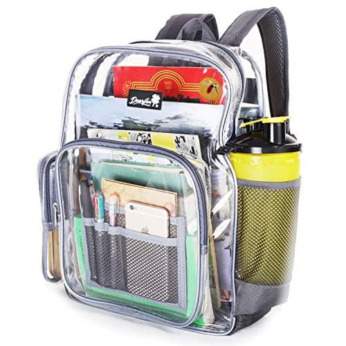 DEARFUN Clear Backpack Eco friendly Student Book Bag Transparent School Daypack for Teenager Girls Boys, Medium Size Stadium Approved