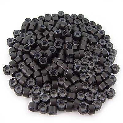 200 PCS 5mm Silicone Lined Micro Rings Links Beads Linkies For I Bonded Tip Stick Glue Hair Extensions - Color Dark Brown