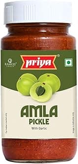 Priya Amla Pickle With Garlic,500G-Authentic Telugu Style Amla Achar|Traditional South Indian Taste|Homemade Andhra Pickles|Tangy Taste|With Amla Berries,Tamarind Paste&Mixed Spices|Glass Jar