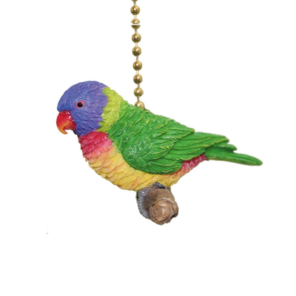 Clementine Design Tropical Rainbow Lorikeet Parrot Bird Ceiling Fan Pull Chain Light Decorative Extension