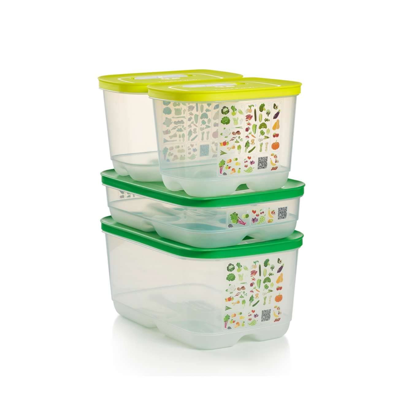 FridgeSmart 4pc Starter Set - Includes 2x Small Deep (1.8L), 1x Medium (1.8L) and 1x Medium Deep (4.4L) - Keeps Food Fresher For Longer - Stackable for Easy Organisation - Tubs with Lid