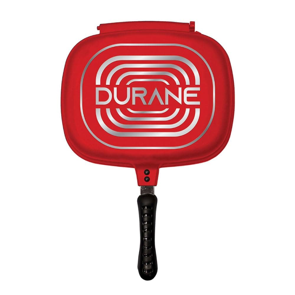 Durane Die-Cast Magic Pan 32cm Double Sided Stove Top Grill Pan Multifunction Deep Grill Ridges Steak Pan - Grill Pans (Red)
