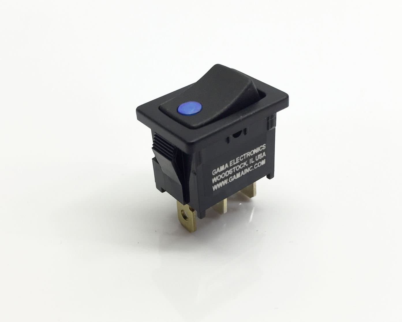GAMA ElectronicsMini 10 Amp Off-On Rocker Switch with Blue 12 Volt Illumination