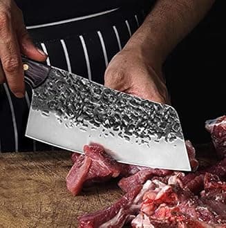 Forged Vegetable Cleaver 7 inch Full Tang Kitchen Knife Chinese Chef's Knives Handmade HC Stainless Steel With WengeWood Handle For Meat Cutting or Slicing Vegetable Good for Home & Restaurant