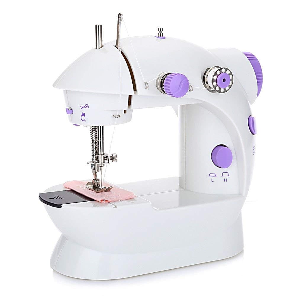 Mini Sewing Machine, Double Speed Portable Electric Sewing Machine with Lamp for Beginners and Kids AC100-240V (Purple)