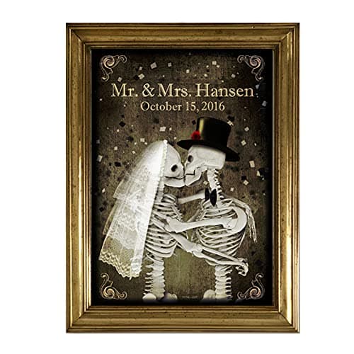 Gothic wedding poster Personalized Custom text bride and groom skulls skeletons gothic Halloween wedding gift