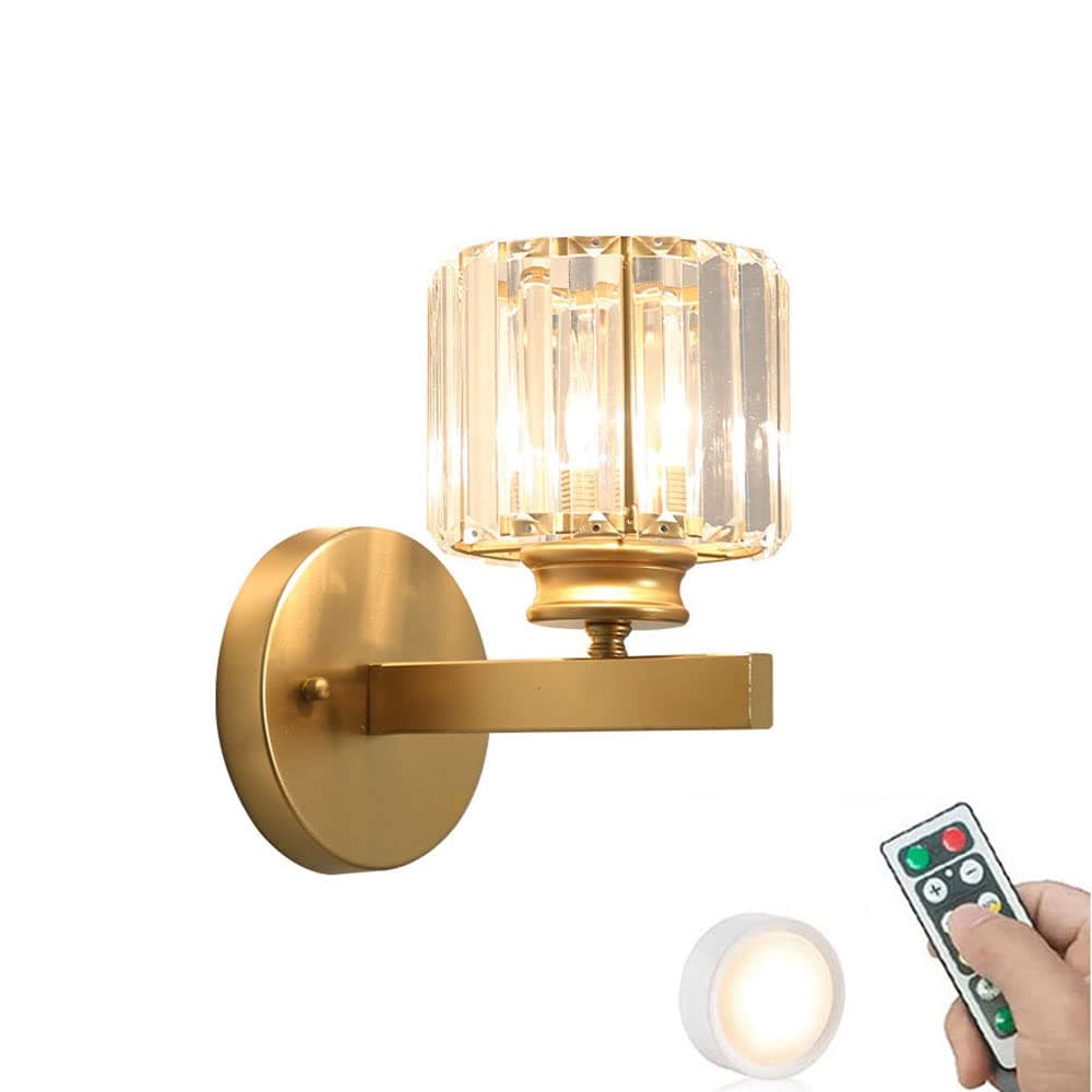ACLBLK Cordless Battery Powered Wall Sconces with Remote, Black Crystal Wall Light Not Hardwired Wireless Battery Sconces Wall Lighting Dimmable LED Wall Lamp for Bedroom Bathroom Vanity Dresser
