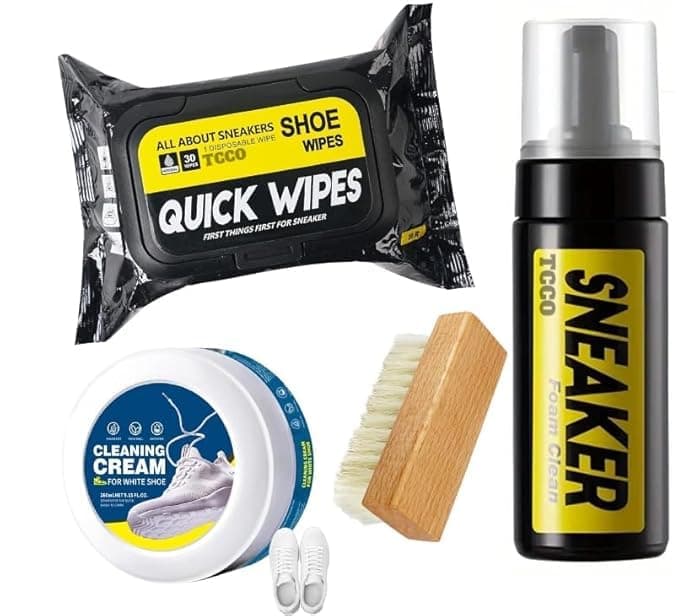 Shoe Cleaning Kit, 5 Pcs Set, Deep Cleaning Solutions, Shoe Cream with Wipes, Brushes, & Microfiber Towel, Sneaker Care, Ideal for Footwear, Safe on Leather, Suede, Nubuck, Cotton