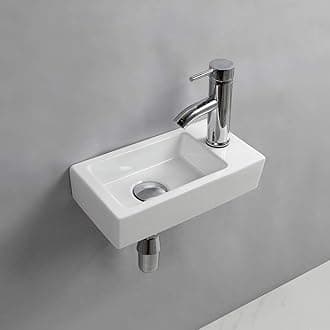Wall Hung Basin Sink Small Cloakroom Basin Rectangle Ceramic Wash Basin (Right Hand)