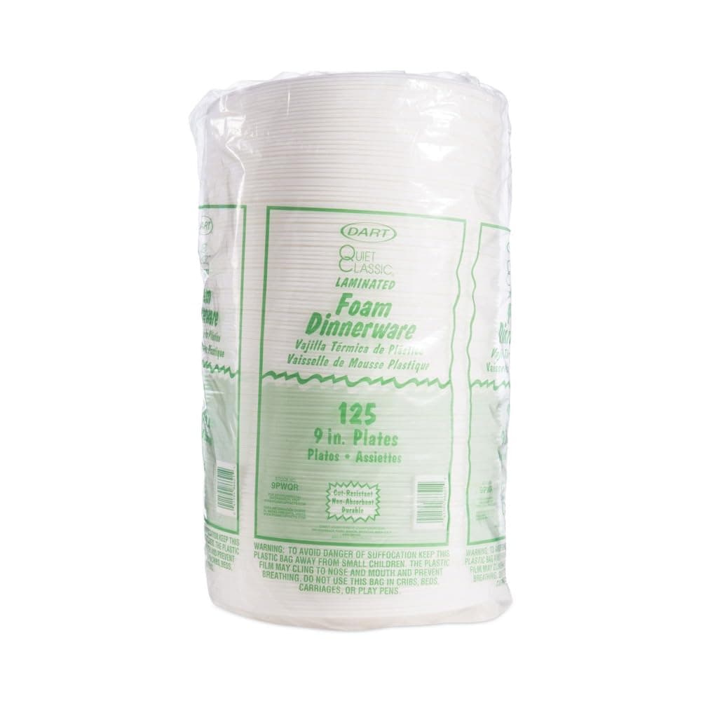 Dart 9PWQR 9 in. Diameter Quiet Classic Laminated Foam Dinnerware Plate - White (125/Pack)