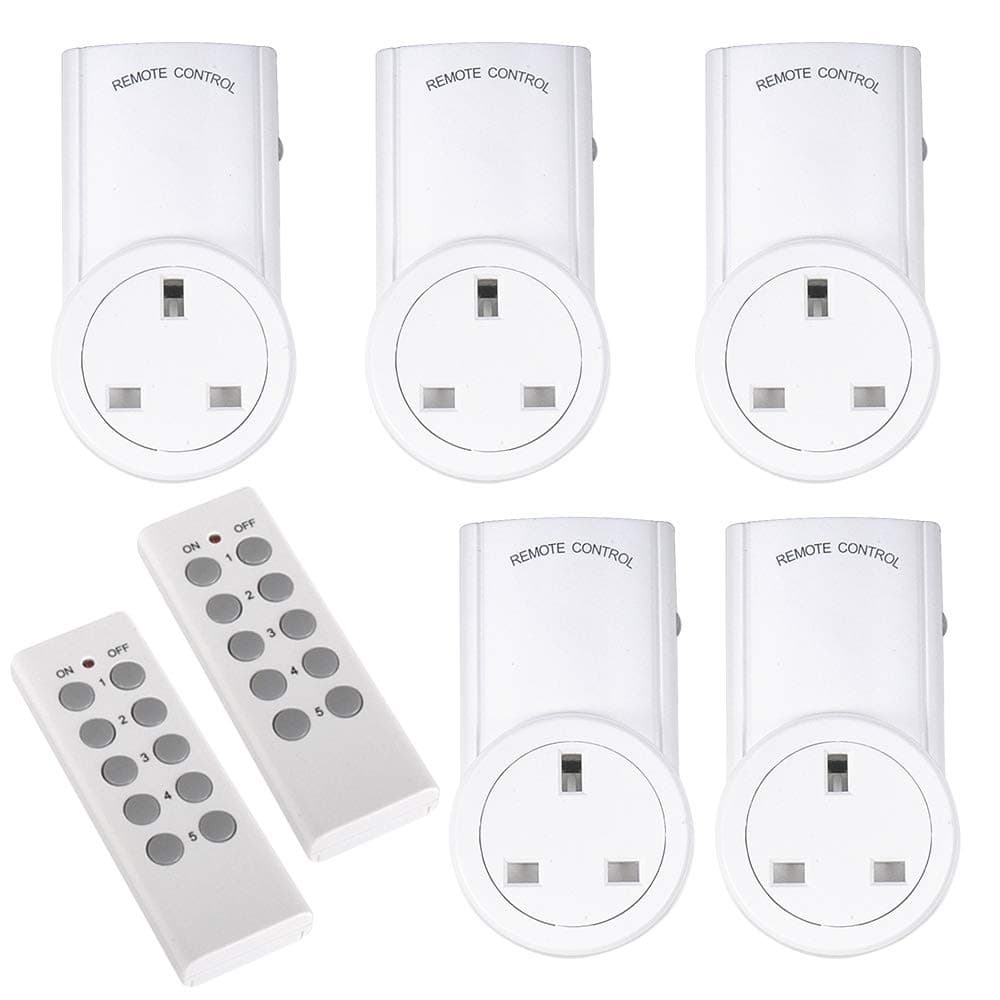 5 Pack Wireless Remote Control Sockets Switch, Home Programmable Electrical Plug Outlet Switch for Light Household Appliances 30m/100ft Operating Range