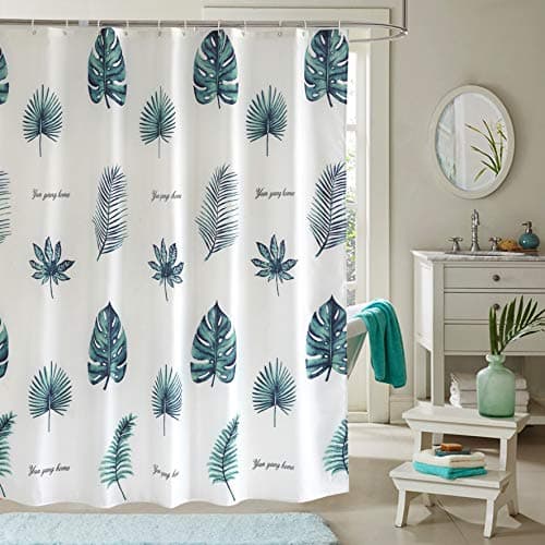 JRing Shower Curtain Polyester Fabric Machine Washable with 12 Hooks 72x72 Inch (Greenleaf)
