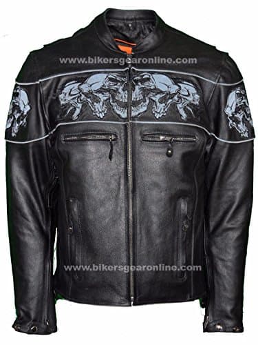 Men's Riding Reflective Skulls Crossover Leather Jacket Vented Thick Leather New (5XL Regular)