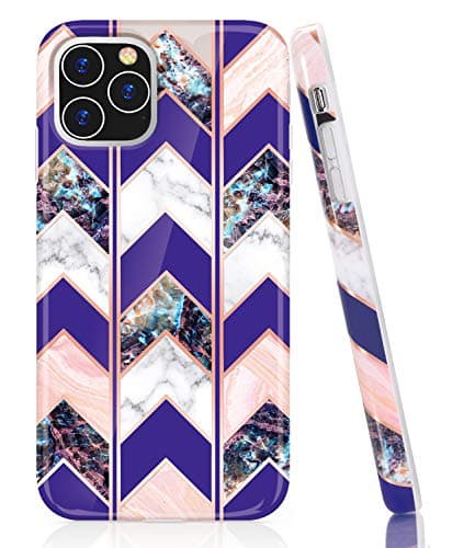 BAISRKE iPhone 11 Pro Max Case, Shiny Rose Gold Wave Geometric Marble Case Slim Soft TPU Rubber Bumper Silicone Protective Phone Case Cover for iPhone 11 Pro Max 6.5 inch (2019) [Purple]