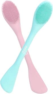 MSQ Silicone Face Mask Brush, Soft Facial Cleansing Scrubber, 2 Pack Double-End Facial Mask Brush for Mud, Clay, Charcoal Mixed Mask, DIY, Skincare Applicator Tools (Pink)