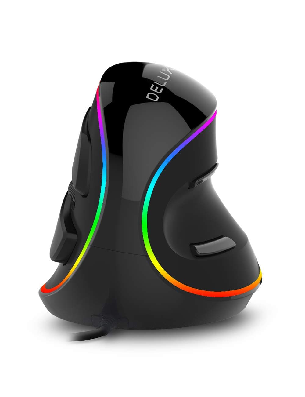 DELUX Ergonomic Mouse, Wired Large RGB Vertical Mouse with 6 Buttons, Removable Wrist Rest, 4000DPI and On-Board Software Reduce Hand Strain, for Carpal Tunnel(M618Plus RGB-Black)