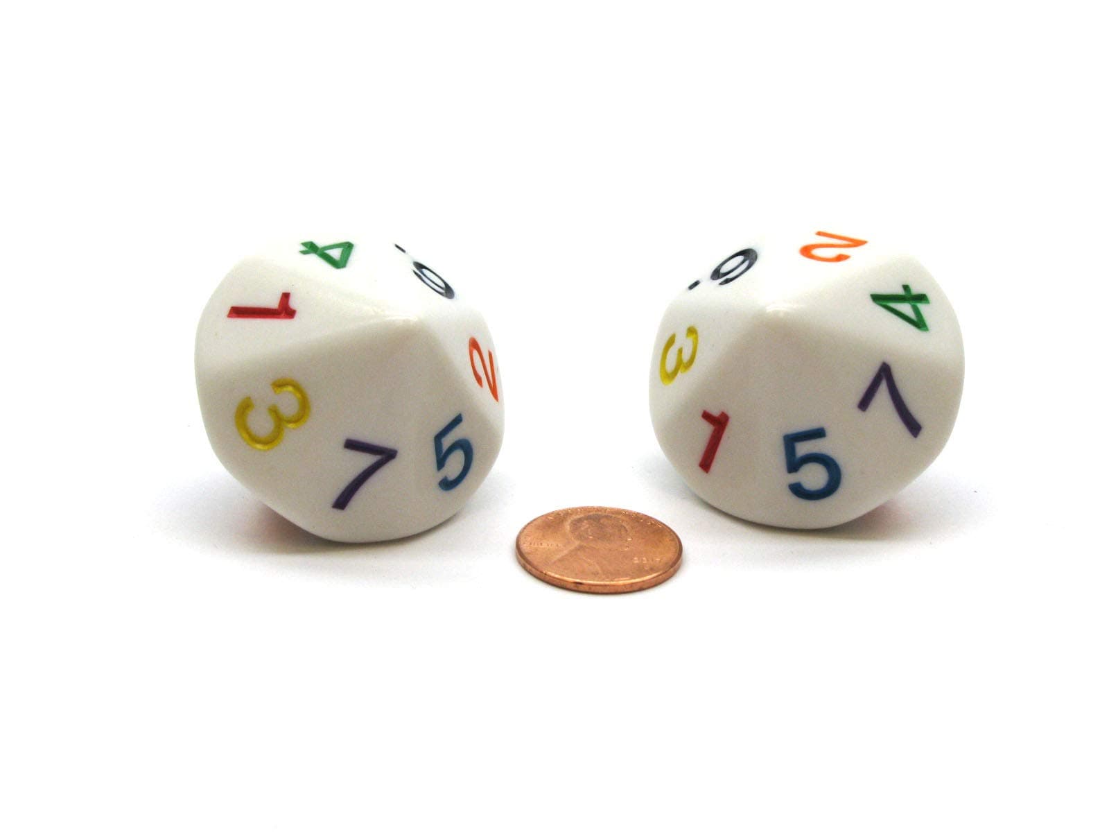 28mm Opaque White D14 1-7 Twice Multi-Color Dice by Koplow Games