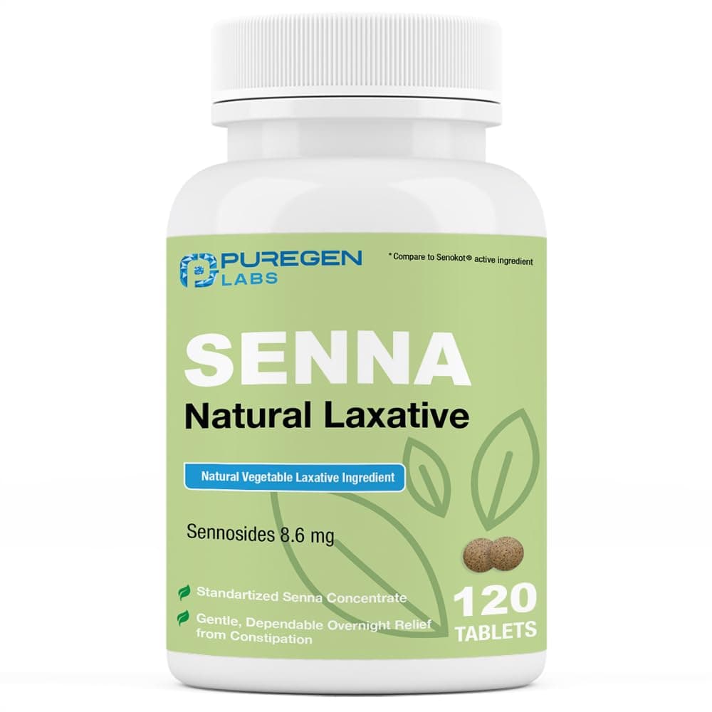 "Senna 8.6 Mg Tablets (120 Count), Natural Senosides Vegetable Laxative For Constipation, Inflammation, Gas, Irregularity Relief
