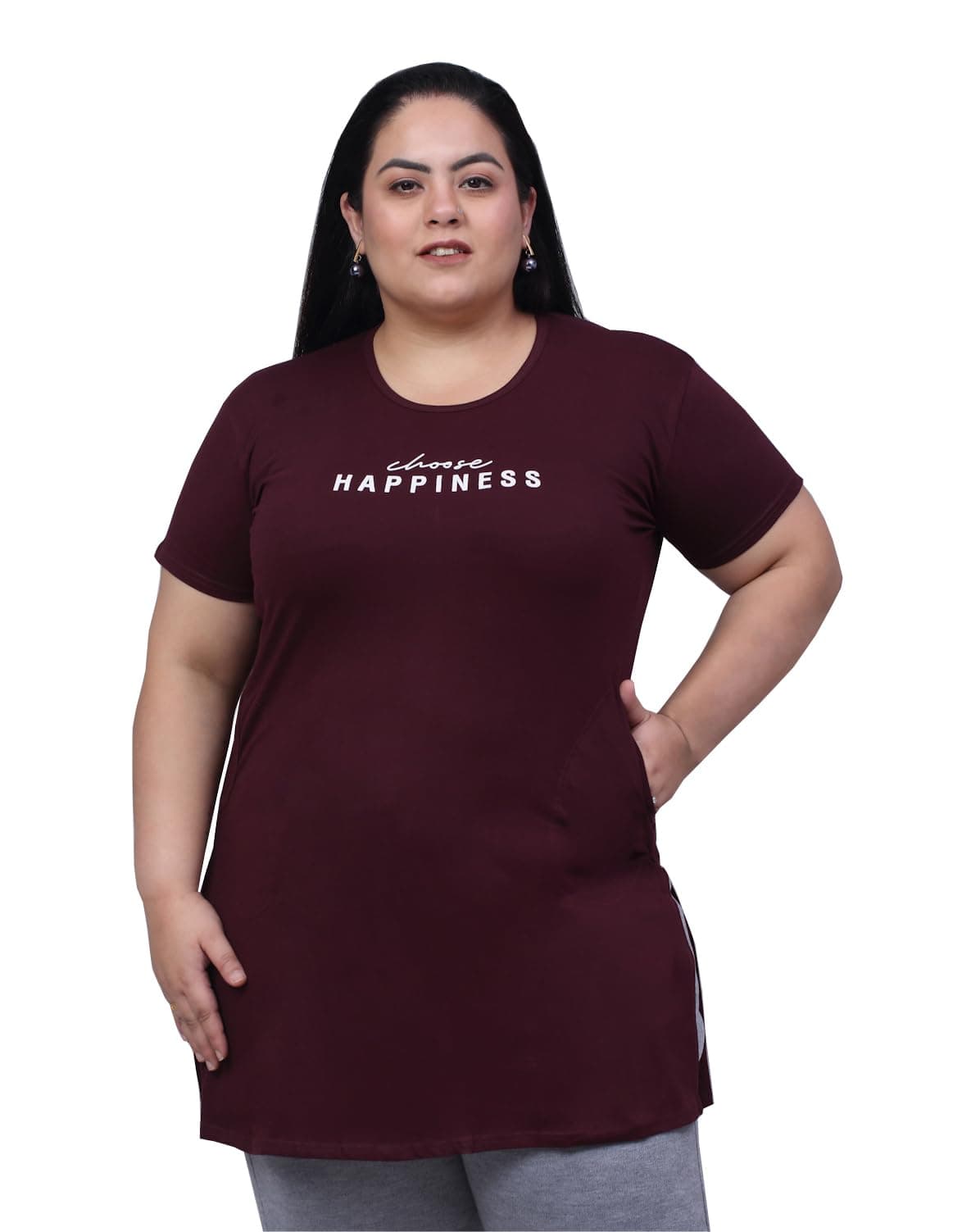 TREND LEVEL Women's Long Plus Size Side Slits Side Pocket Printed Tshirts