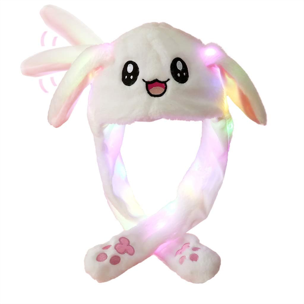 LED Glowing Plush Moving Rabbit Hat Funny Glowing and Ear Moving Bunny Hat Cap for Women Girls, Cosplay Christmas Party Holiday Hat
