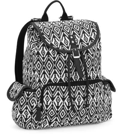 No Boundaries 18" Printed Canvas Buckle Flap Zip Pocket Backpack NB163115 Black White Ethnic