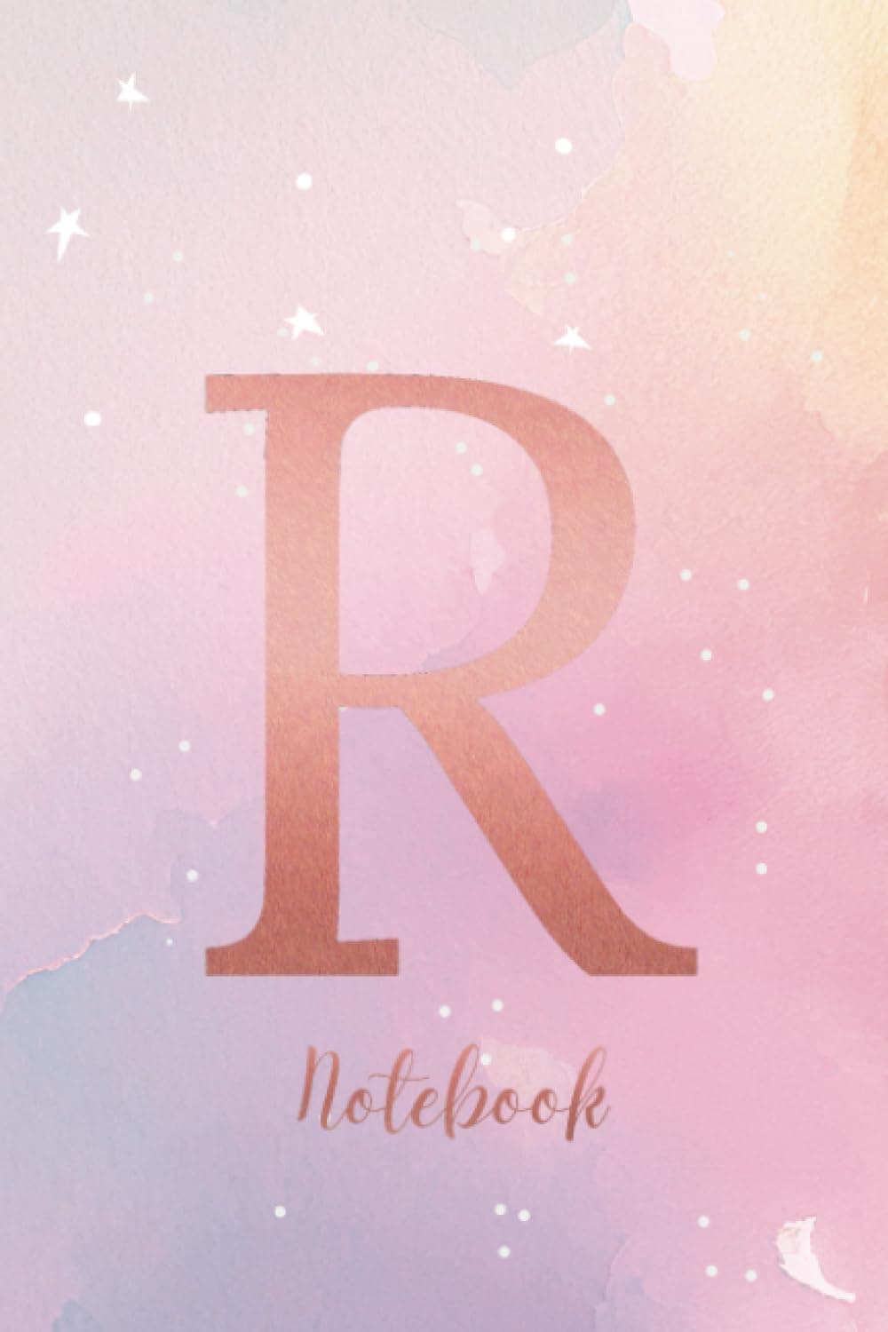 Letter R Notebook: Initial Monogram Letter R Lined Notepad. Pastel Rainbow Watercolour 6" x 9" Personalised Journal, Ruled Composition Name Letter Book - With Rose Gold Alphabet Letter R