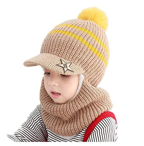 Bold N Elegant Woolen Warm Pom Pom Monkey Cap Beanie Hat with Anti Flop Brim for Baby Boys and Girls