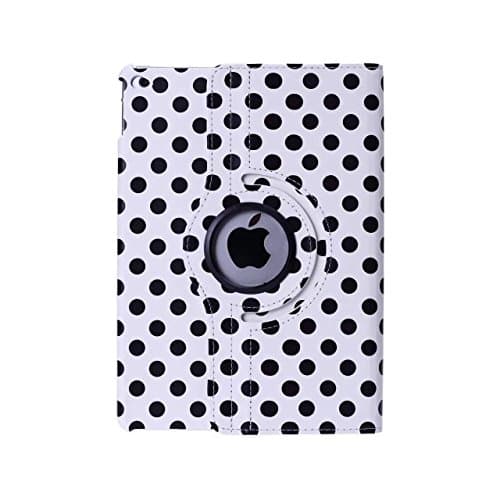 Auto Sleep/Wake Function 360 Degree Rotating Smart Case Cover for 9.4" iPad Air 2/iPad 6 Polka Dot-White/Black (US SELLER)