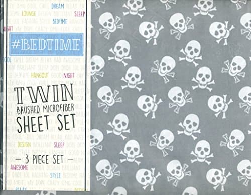 #Bedtime Skull Crossbones Gray White TWIN 3 Pc Sheet Set