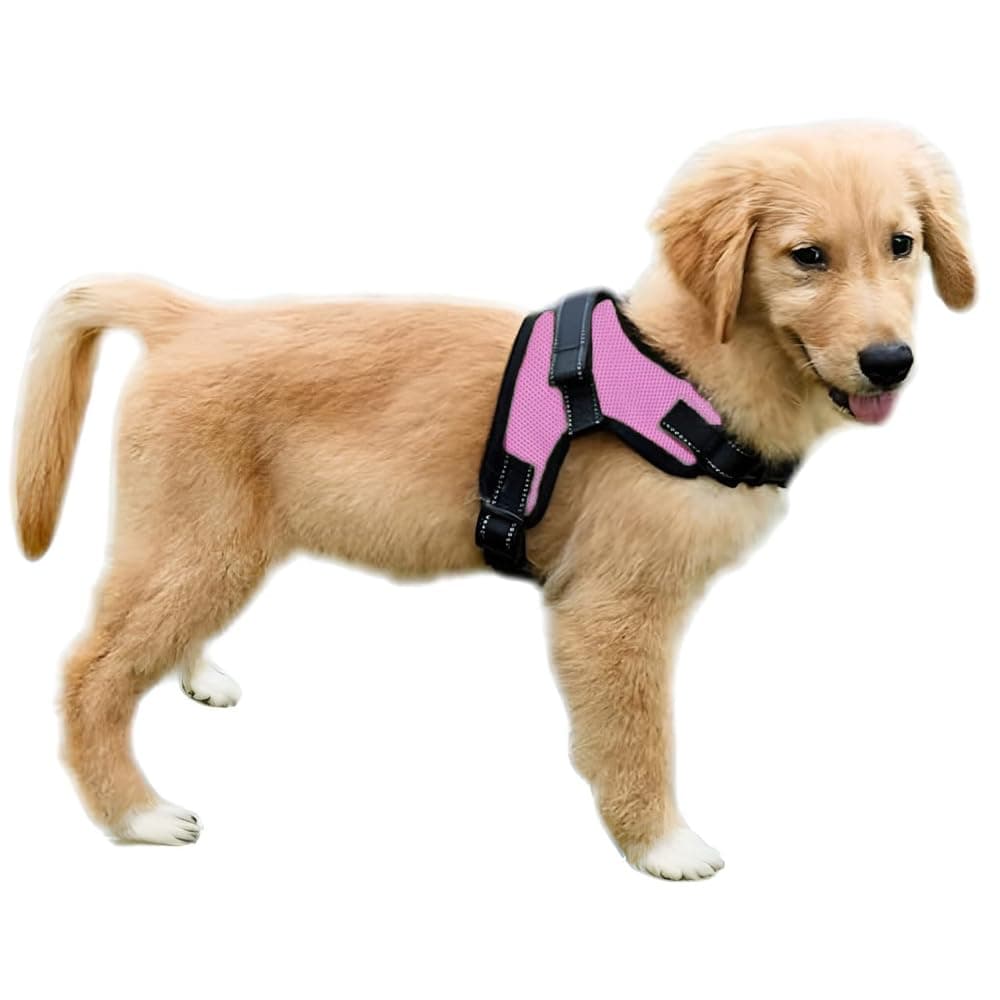 No Pull Reflective Adjustable Dog Harness With Handle- Comfortable Soft All Weather Mesh, Easy On Puppy Harness For Small Medium and Large Dogs (Pink) Medium