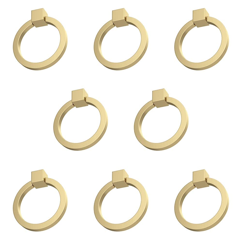 RZDEAL 8Pcs 2.0" x 1-7/8" Solid Brasss Pulls for Dresser Drawer Ring Pulls Furniture Hardware Brushed Gold Wardrobe Door Handles