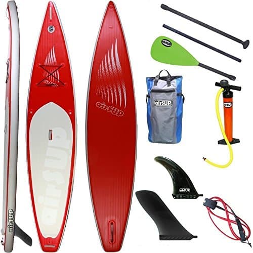 12'6" Inflatable Air SUP Paddle Board Super Light Set with Adjustable Carbon Paddle, Carry Bag, Leash Cord and Fins By airSUP for Race training, cruising with family kids or dogs (Rigid, 19.5 lbs!)