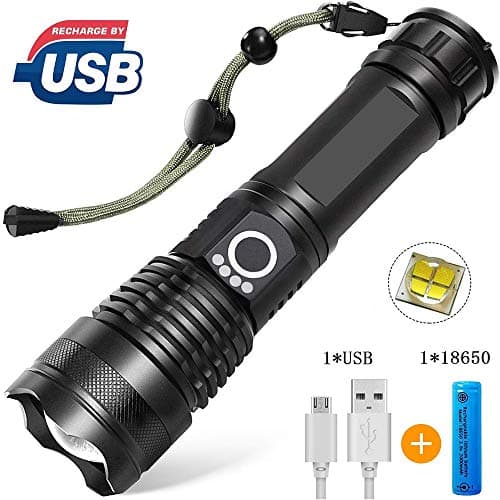 Rechargeable Tactical Flashlight，Super Bright Powerful 3000 Lumens, LED Flashlight(18650 Battery Included),5 Modes Zoomable LED Flashlight,Suitable for Camping, Emergency, Hiking, Gift