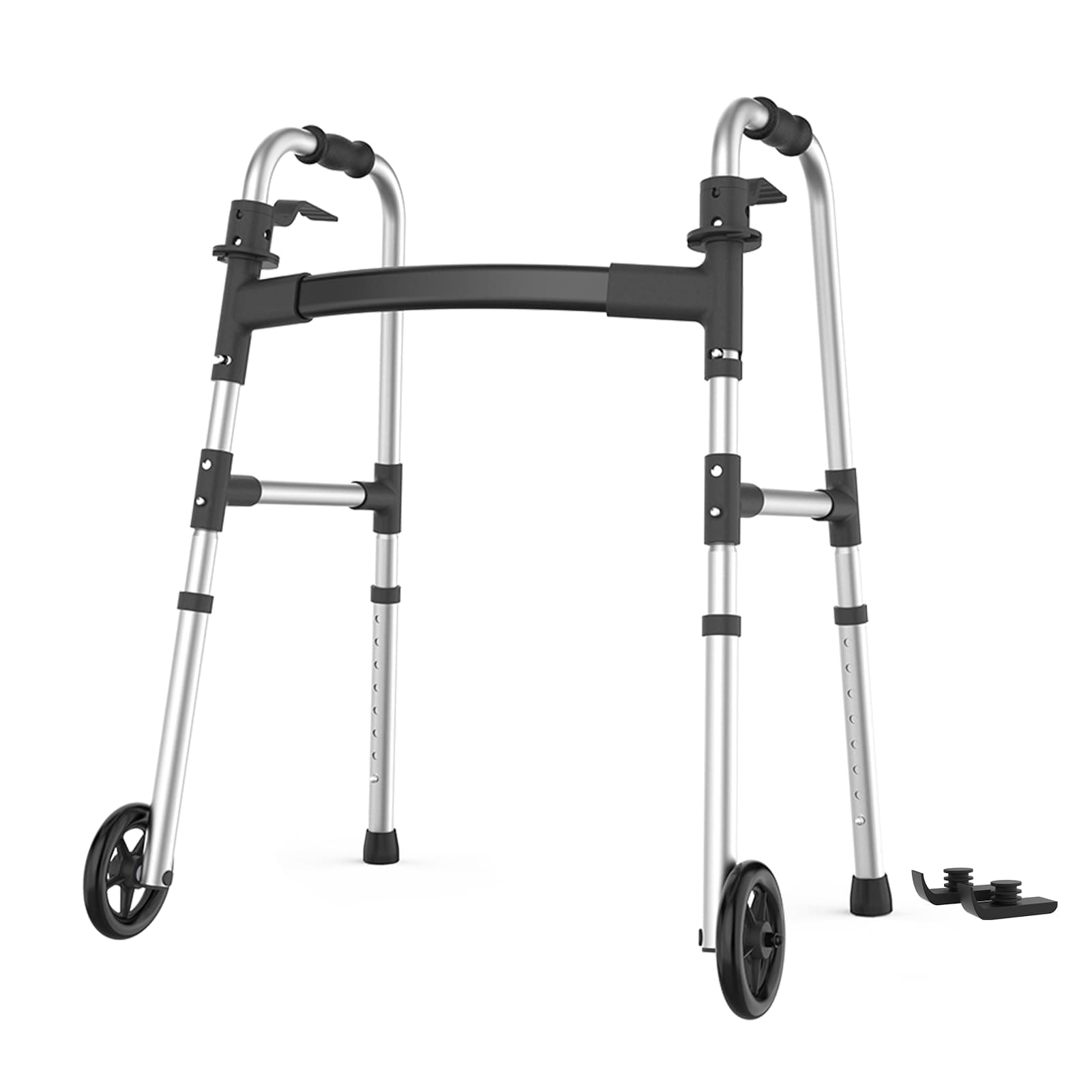 Folding Medical Walker Lightweight 5'' Front Wheel Walker Height Adjustable Aluminum Standard Walker for Seniors Handicap People with leg injuries(Silver)