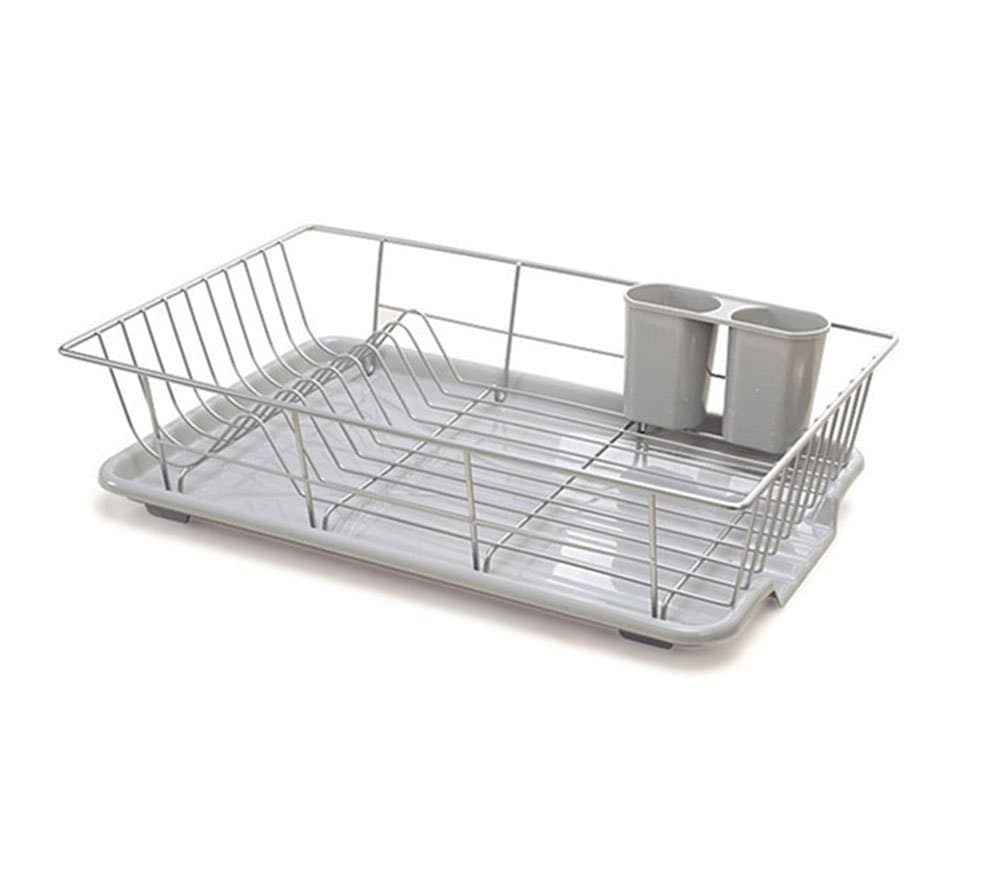 Rectangular dish rack/dish drainer with drip tray for kitchen sink for drying glasses, cutlery and bowls. Made from stainless steel., Stainless Steel, 1#