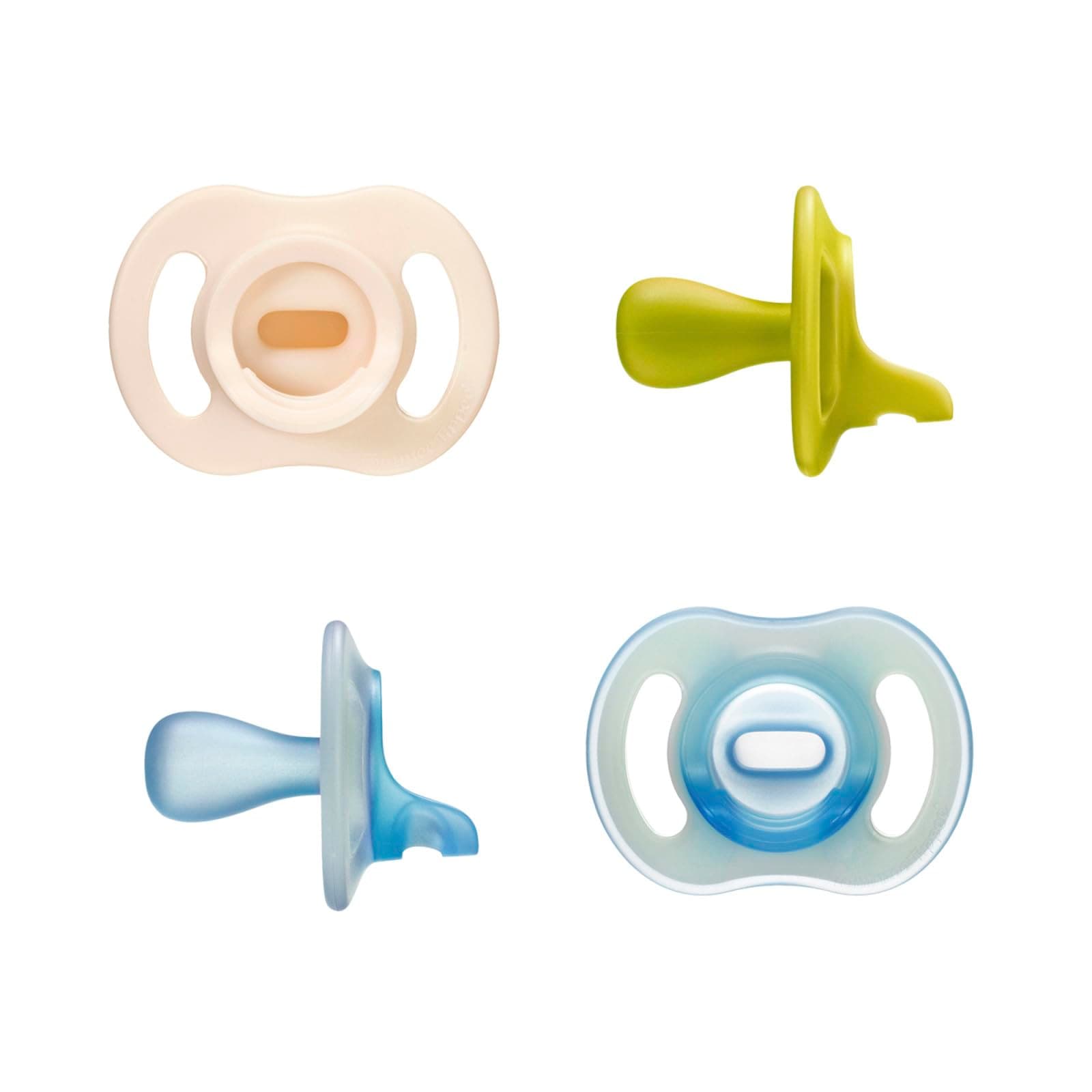 Tommee Tippee Stay Put Pacifier Set, Contains 2 Ultra-Light StayPut Glow in The Dark Pacifiers and 2 Ultra-Light StayPut Pacifiers, 6-18 Months, Colors May Vary, One-Piece Silicone Design, Pack of 4