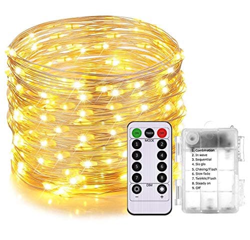 WYNK String Lights LED Copper Wire Fairy Christmas Light with Remote Control, 33ft/10M 100LEDs, AA Battery Powered, Decor Rope Lights for Holiday,Wedding,Parties, Waterproof Battery Box (Warm White)