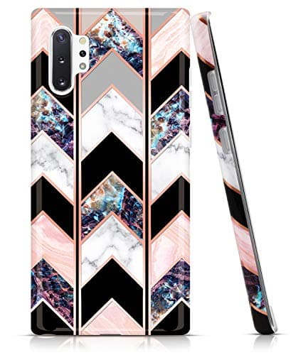 BAISRKE Marble Case for Galaxy Note 10 Plus, Shiny Rose Gold Lines Wave Geometric Design Case Slim Soft TPU Rubber Bumper Silicone Protective Phone Case Cover for Galaxy Note 10+ Plus 5G [Black]