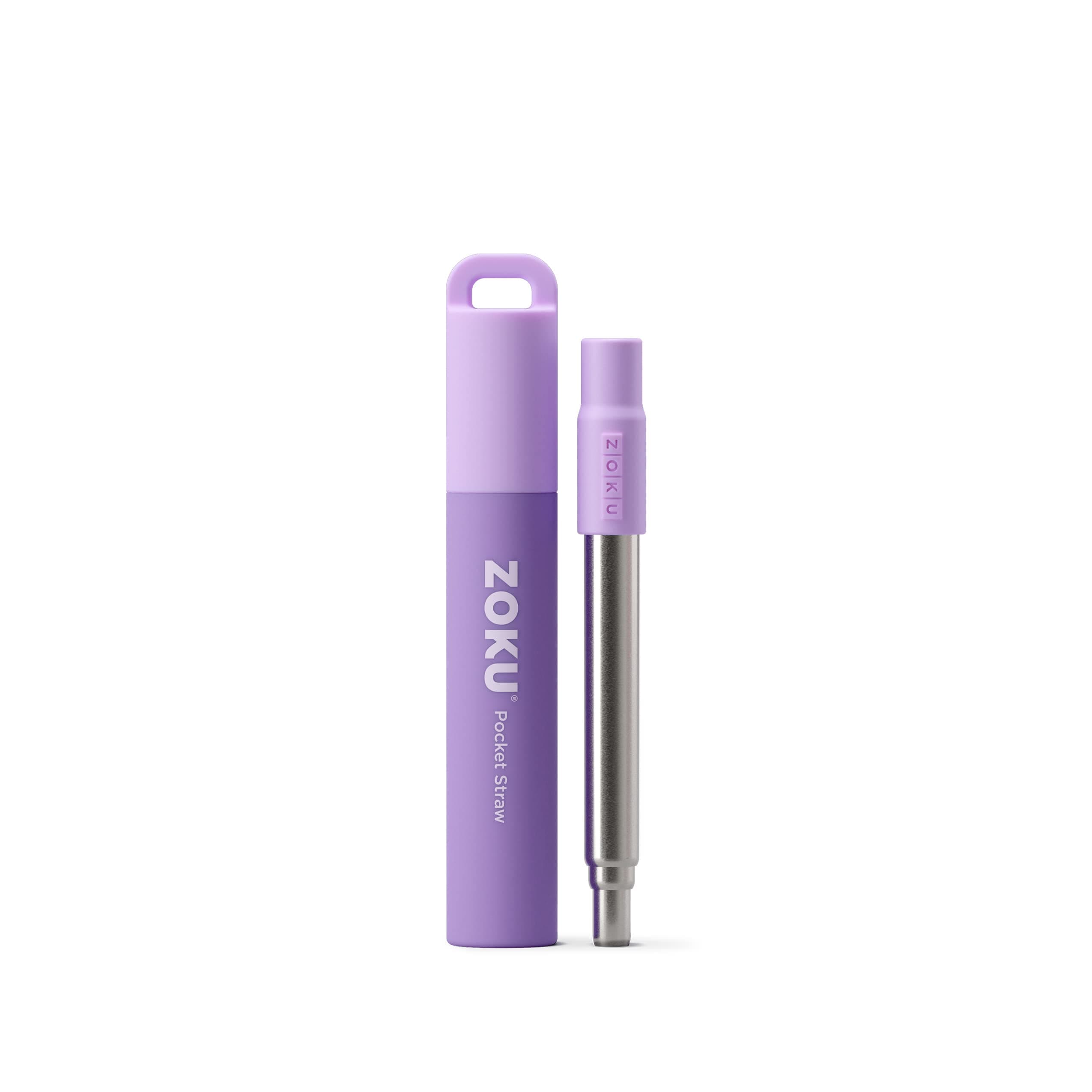 Portable Straw for Key Chains, Pockets, Purses and More, Reusable Stainless Steel Straw with Silicone Mouthpiece and Case, Adjustable to 9 Inches, Purple