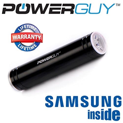 PowerGuy Premium Compact Mini Portable Charger - Lipstick-Sized External Battery 3000mAh Power BankFREE Adapters for all phones Included andCarrying Case - for Apple iPhone 5S, 5C, 5, 4S, iPad, Air, Mini, Samsung Galaxy S4, S3, Note, Nexus, LG, HTC, HTC One, Moto, Nokie Lumia 520, 1020 and most other Smartphones. Portable Battery Charger with LED Flashlight, Portable Phone Charger, USB Battery, Rechargeable Battery Backup, External Charger, USB Battery Charger –GENUINE SAMSUNG Li-On Battery InsideLIFETIME REPLACMENT WARRANTY - - Get The Coolest Brand for Him and Her! (Black)