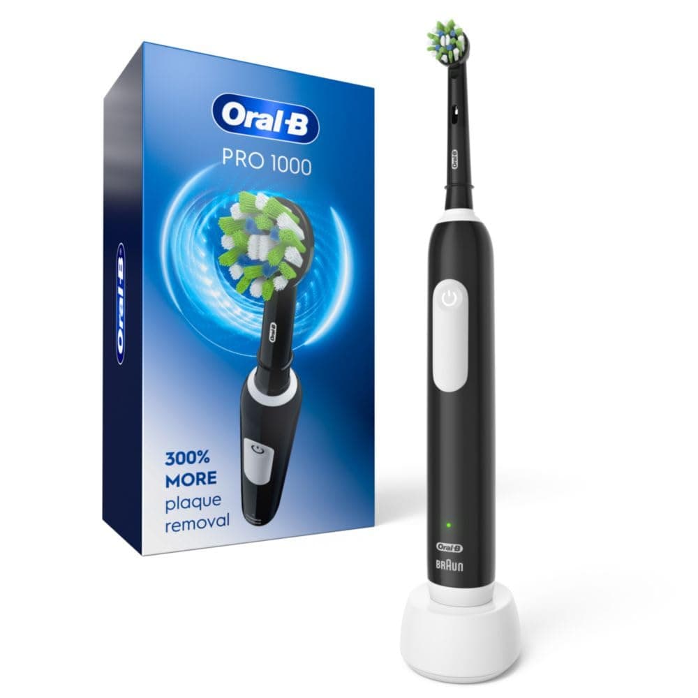 Electric Power Rechargeable Battery Toothbrush with Automatic Timer and Brush Head, Black