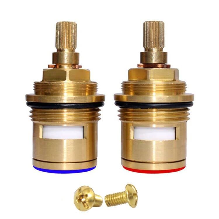 Bathroom Basin 2PCS Pair 3/4 Ceramic Disc Cartridge Replacement Mixer Hot and Cold Tap Inner Faucet Valve Quarter Turn Brass Cartridge