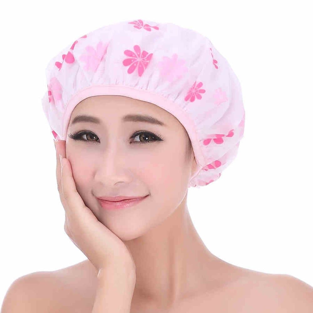 Stylish Design Large Printing Flower Multifunction Double Layer Soft Microfiber Lined Shower Cap Dry Hair Cap (Pink)